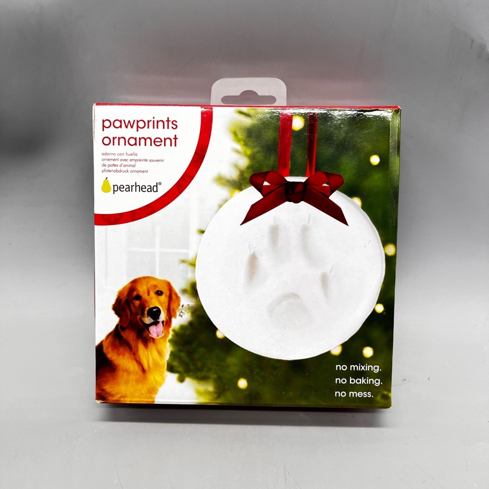 Pearhead White Pawprints Ornament with Red Bow READ